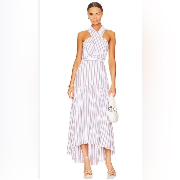 Veronica Beard Dresses & Skirts - Veronica Beard Lavender and White Striped High-Low Halter Dress